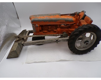 Vintage Hubley Orange Tractor with Front Loader Toy Farm Vehicle Display Decor