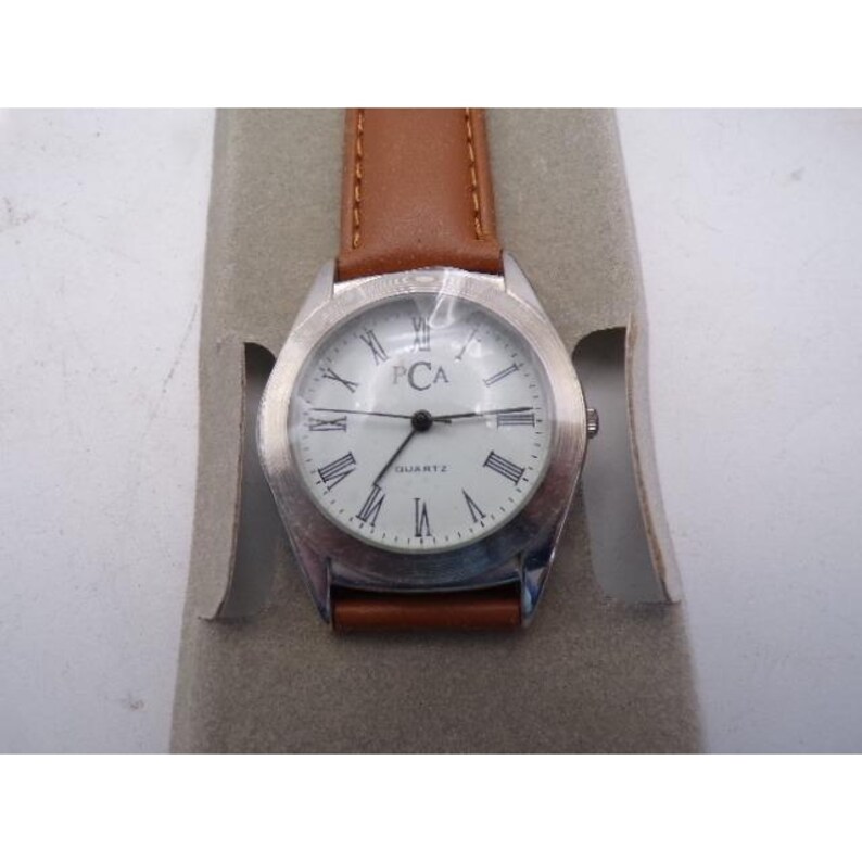 PierCarlo d'Alessio Designer Collection PCA Watch Silver Tone Brown Leather READ image 2