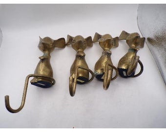 Vintage Brass Mouse Stocking Holders Set of 4 Made in Korea Christmas Mantel MCM