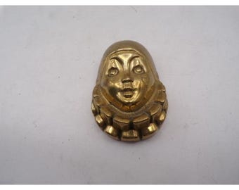 Vintage Solid Brass Pierrot Clown Face Wall Hanging Harlequin Mask Decor 3in