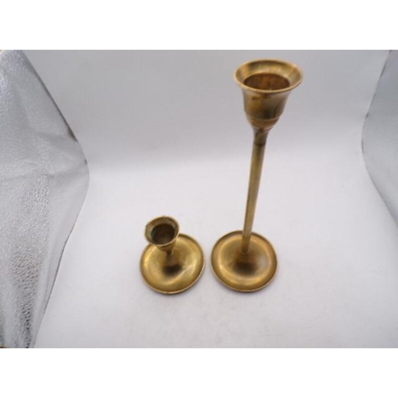 Vintage Solid Brass Candlestick Holders Set of 2 Mismatched Heights ...