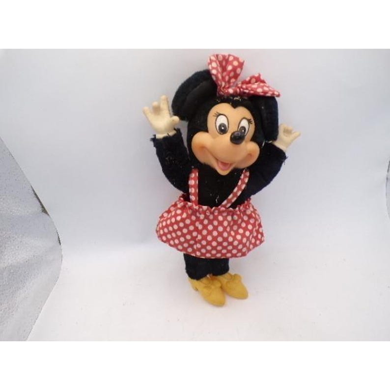 Vintage Minnie Mouse Plush Doll Wallace Berrie Disney Polka Dot Dress 7 Inch image 1