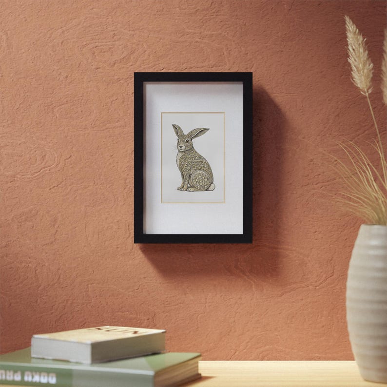 Ornate Floral Rabbit framed poster | Black frame image 3