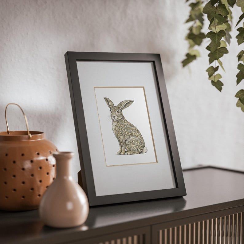 Ornate Floral Rabbit framed poster | Black frame image 4