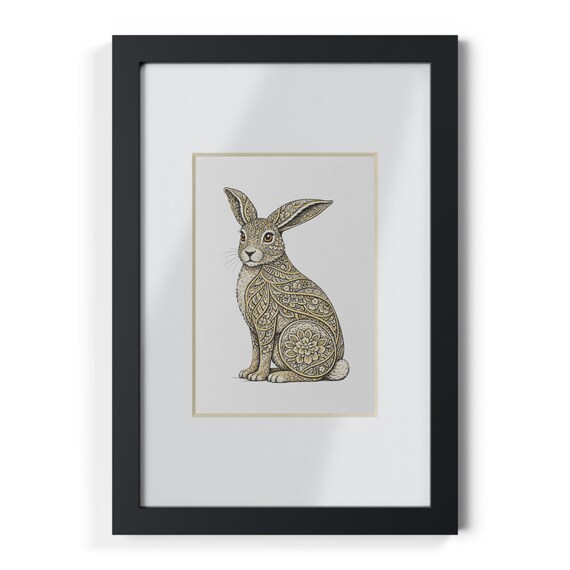 Ornate Floral Rabbit framed poster | Black frame