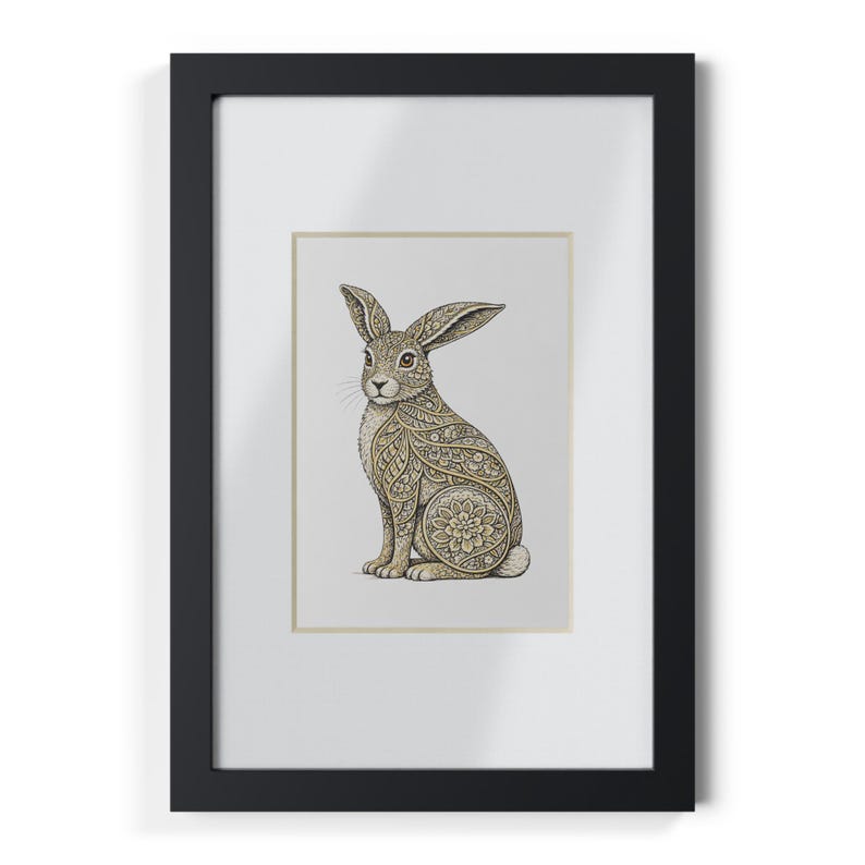 Ornate Floral Rabbit framed poster | Black frame image 1