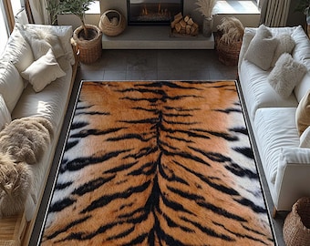 Tiger Skin Print Rug for Bold Interiors – Vibrant Animal Pattern Carpet – Eye-Catching Floor Decor for Wild Souls and Statement Lovers