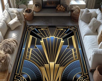 Black Gold Rug, Art Deco Rug, Gold Lined Rug, Geometric Rug, Gold Striped Art Rug, Art Deco Artwork Rug Abstract Rug, Rug For Living Bedroom