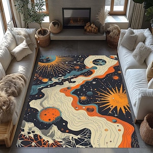 Galaxy Rug With Planets, Outer Space Rug For Kids Room, Colorful Solar System Carpet, Educational Space Rug, Fun Universe Style Rug