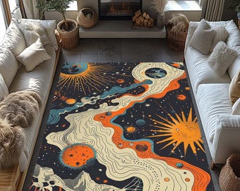 Galaxy Rug With Planets, Outer Space Rug For Kids Room, Colorful Solar System Carpet, Educational Space Rug, Fun Universe Style Rug