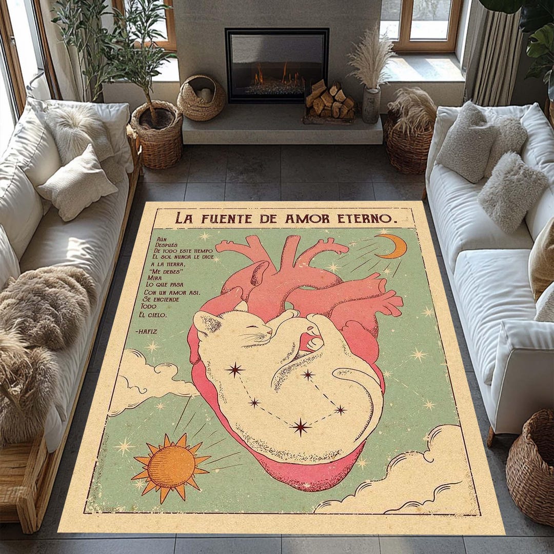 The Source of Eternal Love, Heart Design Rug, Cat Lovers Rug, Lovers ...