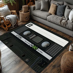 Retro Cassette Rug, Vintage Tape Rug, 80s Music Decor, Old Style, Audio Tape Themed Floor Mat, Nostalgic Living Room Rug, Unique Accessories