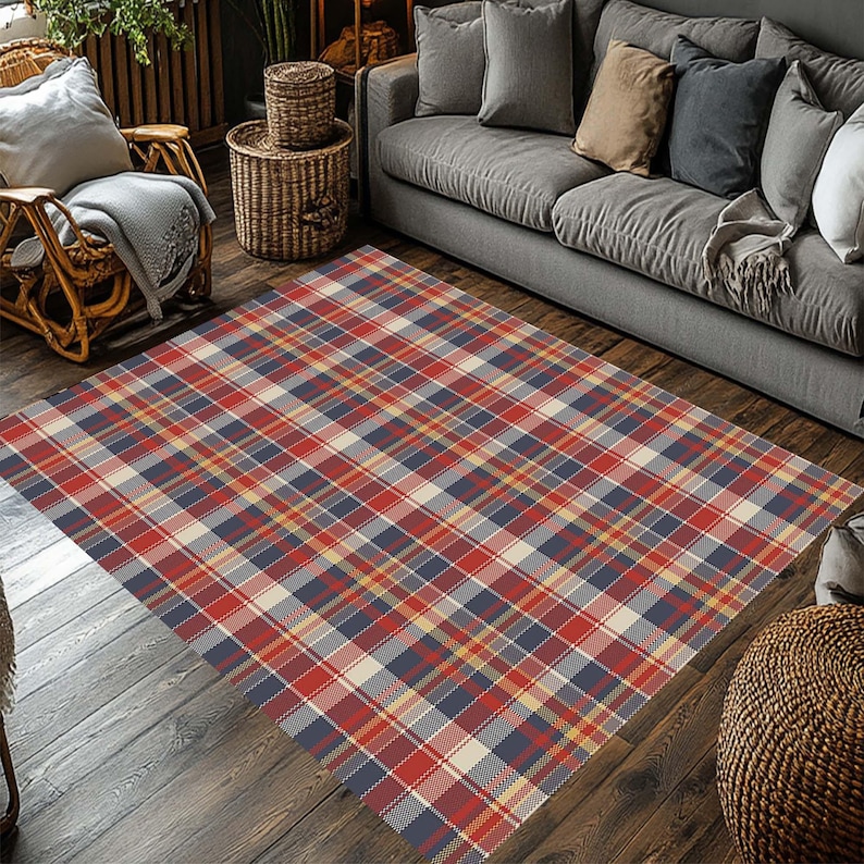 Red Plaid Rug 4x6 Plaid Rug, Red Checkered Floor Rug,plaid Design Rug, Entryway Rug ...