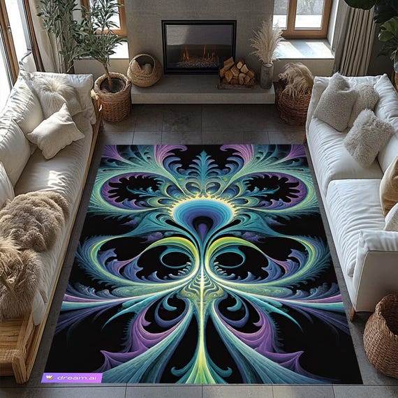 Fractal Art Rug, Abstract Colorful Area Rug, Modern Psychedelic Carpet, Trippy Floor Decor, Living Room Statement Rug, Cosmic Design Rug