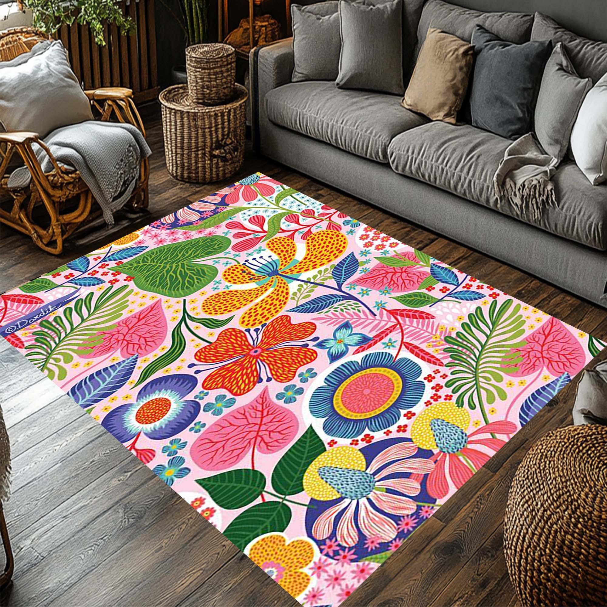 Colorful Flower Rug, Pink Floral Rug , Floral Rug, Elegant Vintage ...