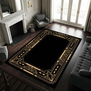 Art Deco Black and Gold Rug, Gatsby Style, Modern Area Rug