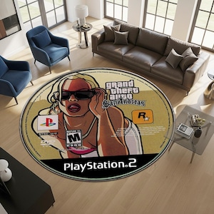 Video game round rug, CD rug, Popular game rug, Video game decor, Gamer room decor, Gamer gift, DVD rug for teenager room, Retro CD rug,