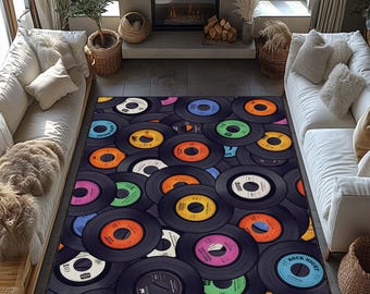 Vintage Vinyl Record Area Rug, Retro Music Decor for Living Room or Bedroom, Washable Modern Rug, Unique Album Art Gift for Music Lovers Mat