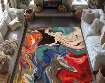 Alfombras abstractas con flores de colores, alfombras acrílicas, alfombras abstractas de colores, alfombras modernas, alfombras coloridas, alfombras estampadas, alfombras de comedor, alfombras pintadas