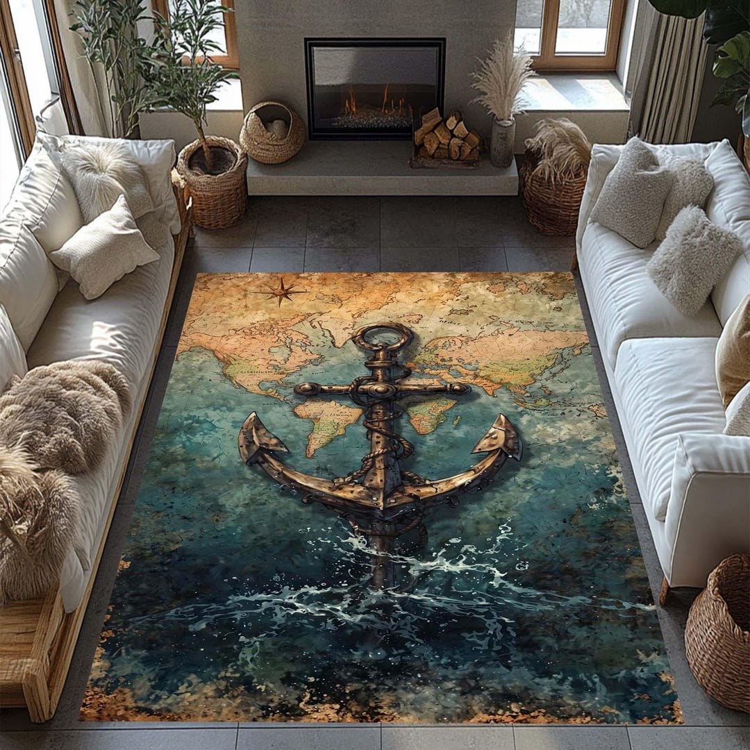 Anchor Rug, Sea World Rug, Sea Concept Rug, Ship Rudder Rug, Receipt ...