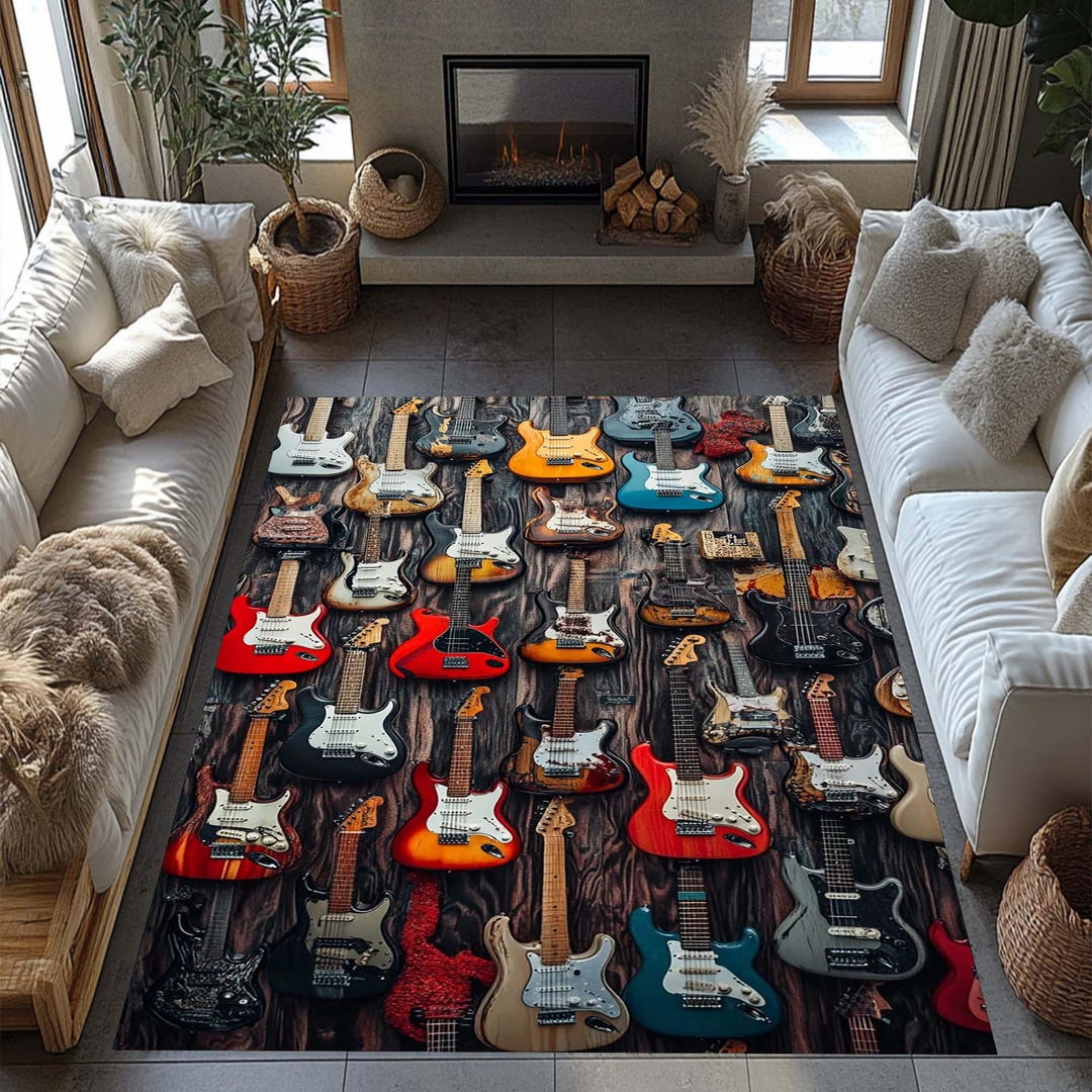 Electric Guitar Rug, Music Lover Area Rug, Rock Guitar Pattern Carpet ...