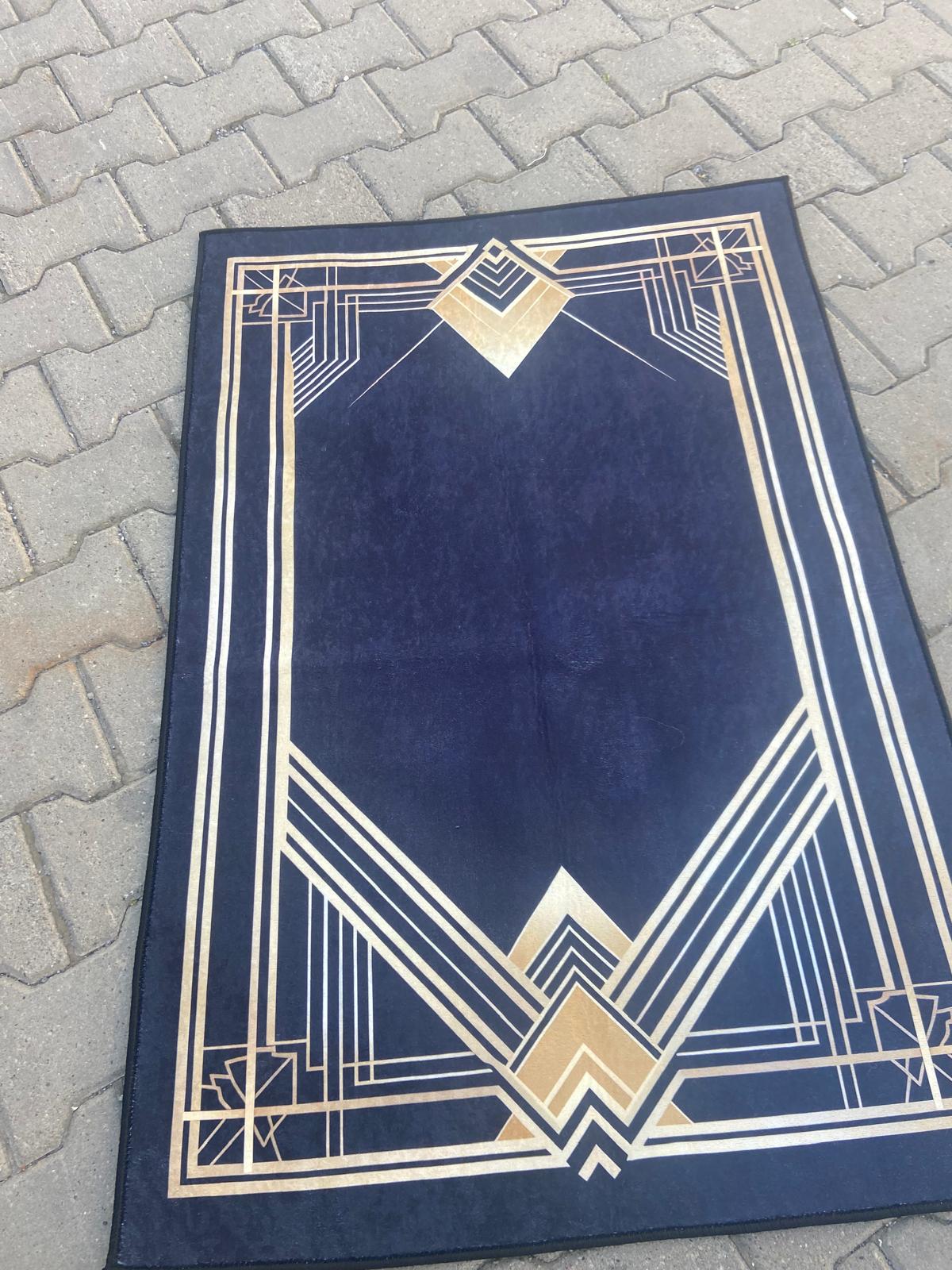 Gold Line Rug, Art Deco Rug, Modern Art Rug, Black Gold Rug, Gold ...