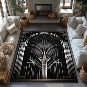 Art Deco Rug, Black Striped Rug, Black Lined Rug, Geometric Shaped Rug, Modern Decor, Home Decor Rug, Salon Abstract Minimalist Kitchen