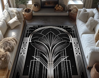 Art Deco Rug, Black Striped Rug, Black Lined Rug, Geometric Shaped Rug, Modern Decor, Home Decor Rug, Salon Abstract Minimalist Kitchen
