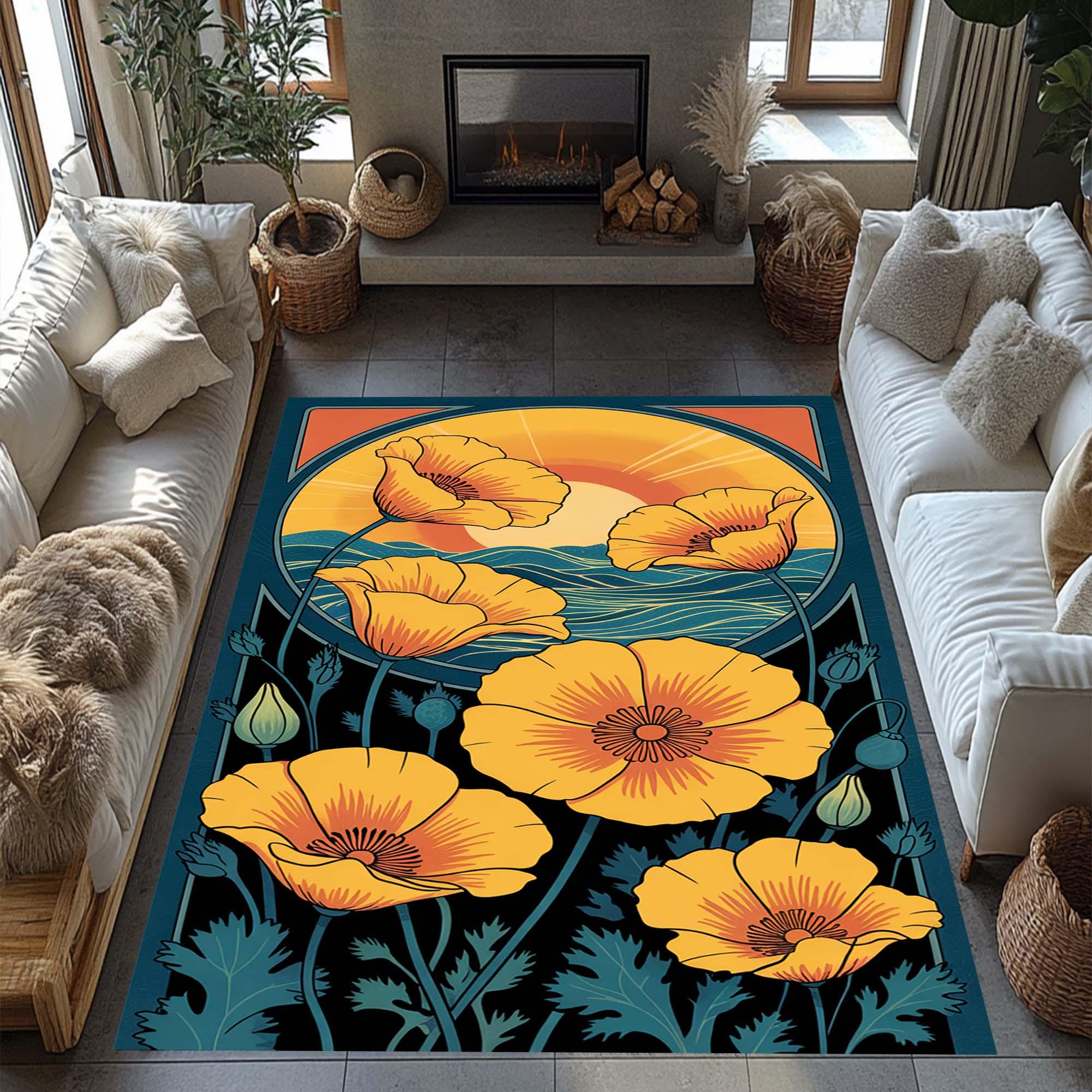 USA RUG / チューリップ柄 Tulip Rug, Flowers Rug, Tulip Design Rug, Flower Decor Rug, Tulip
