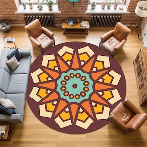 Mid Century Boho Round Rug, Stylish Contemporary Abstract Round Rug, Unique Large Rug, Modern Minimalist Rug, Home Decor Rug for Living Room