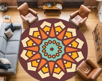 Abstract Medallion Round Rug, Mid Century Modern Style