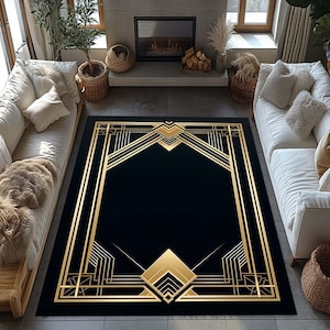 Gold Line Rug, Art Deco Rug, Modern Art Rug, Black Gold Rug, Gold Striped Rug, Rugs For Living Room, Modern rug,Area Rug, Kitchen Rug,