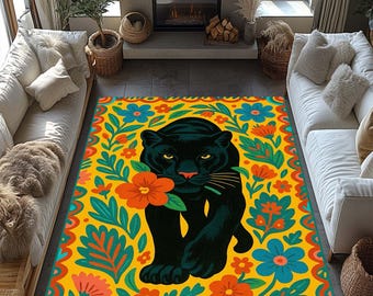 Tiger Rug, Tibetan Rug, Boho Floor Mat, Oriental Carpet, Tiger Art Zen Rug, Asian Decor, Sacred Beast Rug, Woven Tiger Mat, Mythical Rug
