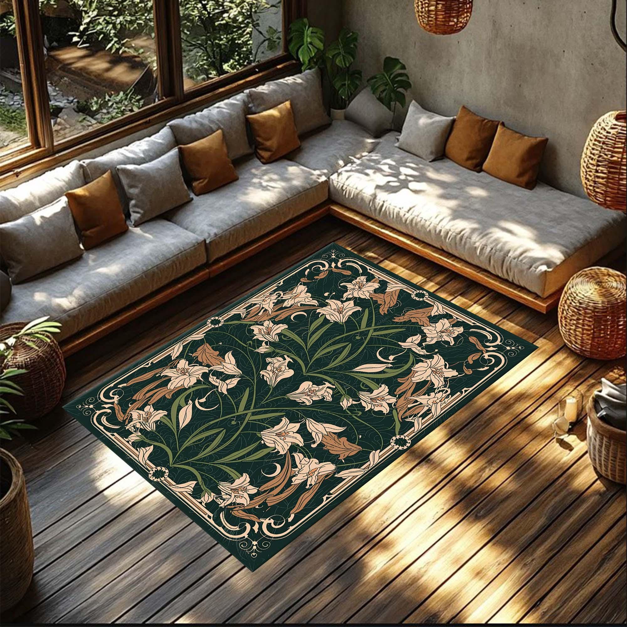 Digital Print Rug Designs Art Nouveau Rug, Green Rug, Modern Rug, Botanic Rug, Digital Print Rug ...