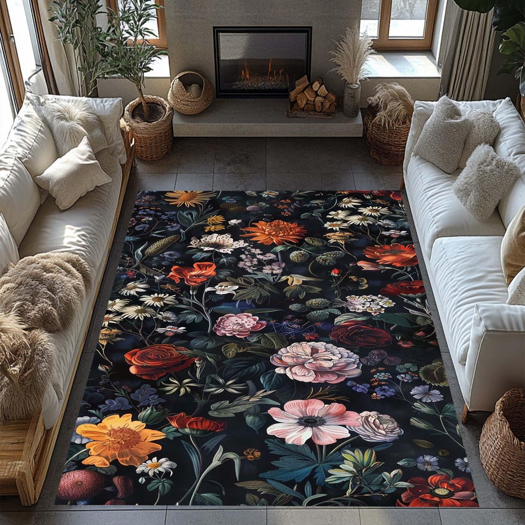 Flower Rug, Elegant Rug Vintage Peony Pattern Carpet, Elegant Botanical ...