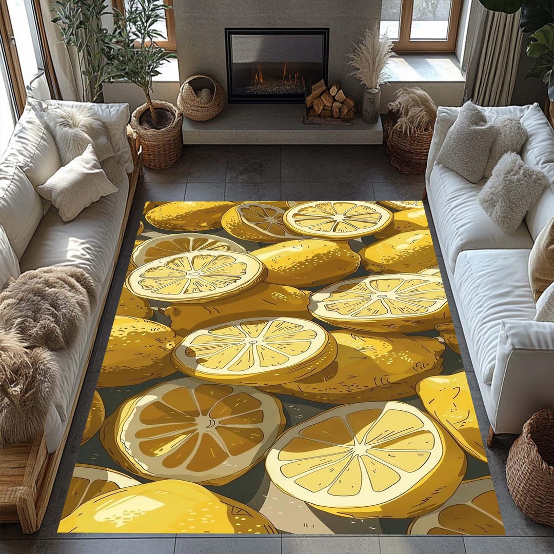Simple Lemon Rug Lemon Rug, Lemon Blossom Rug, Lemon Tree Rug, Soft Rug, Yellow Rug ...