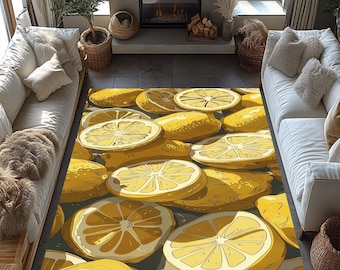 Lemon Rug, Lemon Blossom Rug, Lemon Tree Rug, Soft Rug, Yellow Rug, Fruit Rug, Kitchen Rug, Floor Rug, Lemon Printed Rug, Lemon Pattern Rug