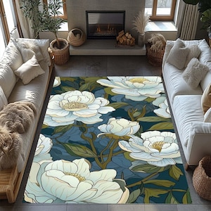 Romantic Floral Area Rug, Soft Pink Botanical Carpet, Shabby Chic Living Room Mat, Bedroom Accent Floral Rug, Cottagecore Aesthetic Gifts
