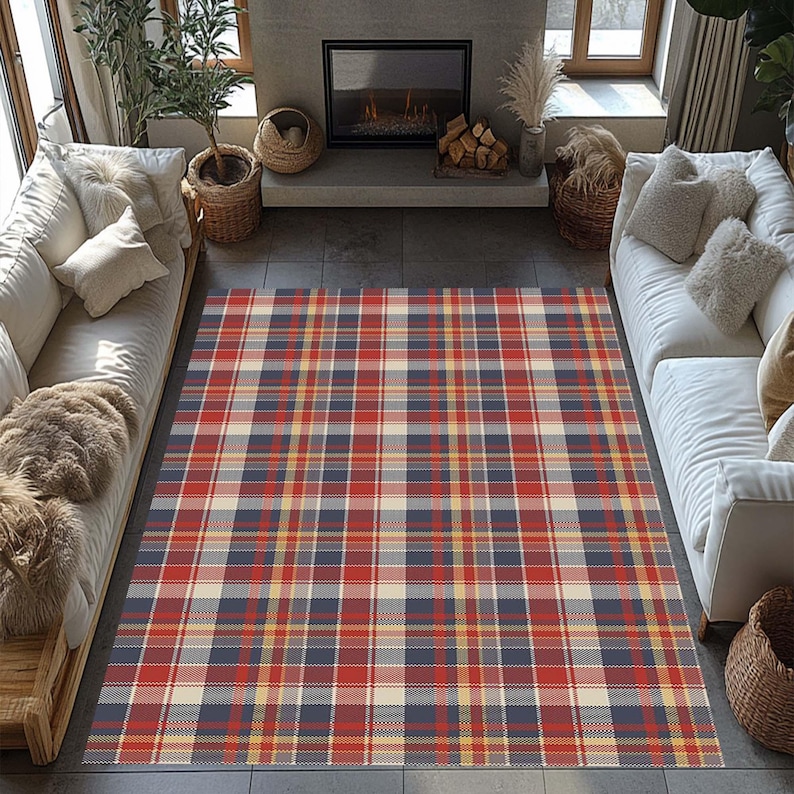 Red Plaid Rug 4x6 Plaid Rug, Red Checkered Floor Rug,plaid Design Rug, Entryway Rug ...