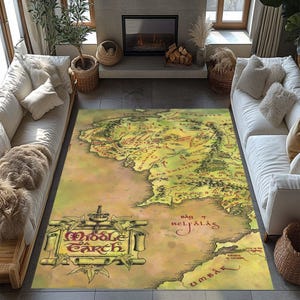 Middle Earth-kaarttapijt, populair filmkleed, kaartkleed, The Rings-kaarttapijt, fantastisch tapijt, hobbittapijt, filmkleed, populair tapijt, LOTR-tapijt, kindertapijt