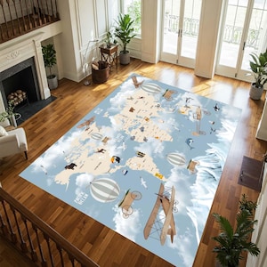World Map Rug, Educational Decor, GeographyGift, Kids Room Carpet, Global Map Design, Learning Rugs, Adventure Decor, Home Office Style,