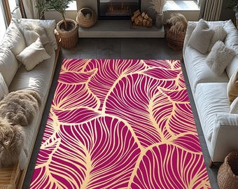 Abstract Rug, Leaf Rug, Neon Rug, Leaf Background, Purple Rug, Living Room Rug, Home Decor Rug, Area Rug, Gift Rug, Non Slip Rug, Floor Rug