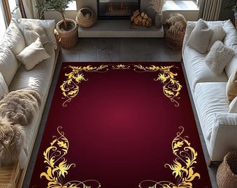 Modern Art Living Room Rugs|Abstract Rugs|Red And Gold Rugs|Elegant Rugs|Rothko Rugs|Bedroom Rug|Housewarming Gift|Bestselling Rugs