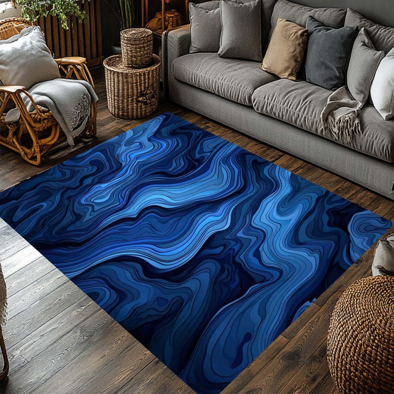 Blue Marble Rug Pattern Abstrac Rug, Marble Rug, Marble Decor Rug, Marble Themed Rug, Deep Blue ...