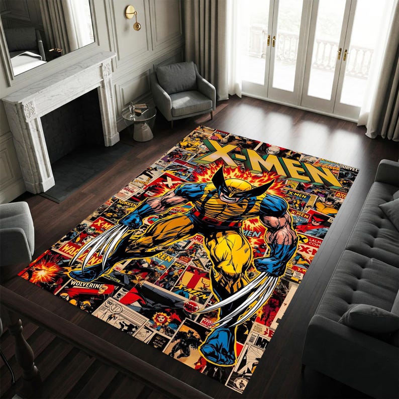 Wolverine Rug Duster Xmen Rug, Comic Book Carpet, Superhero Decor, Wolverine Rug, Retro ...