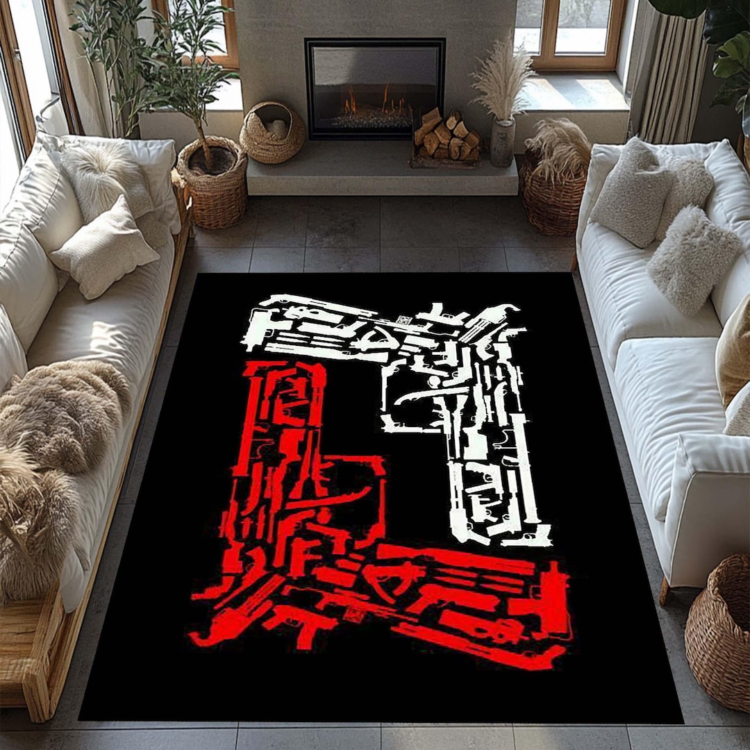 Gun Parts Rug, Gun Decor, Rifle Carpet, Tactical Weapon Decor Rug, Dark ...