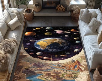 Alfombra de planetas, alfombra del mundo, alfombra del sistema solar, diseño de planetas en 3D, decoración del espacio exterior para niños y adultos, regalo de astronomía, alfombra de suelo con temática galáctica
