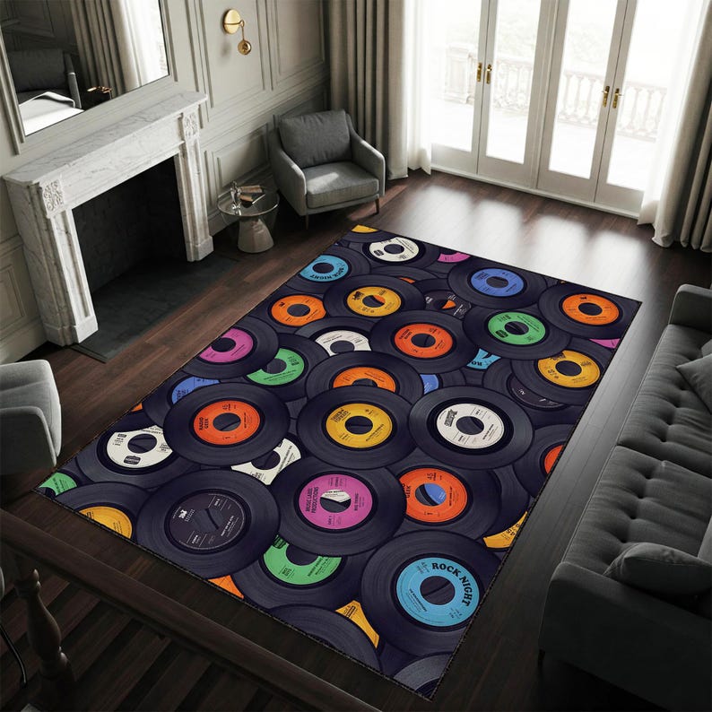 Vintage Vinyl Record Area Rug, Retro Music Decor for Living Room or ...