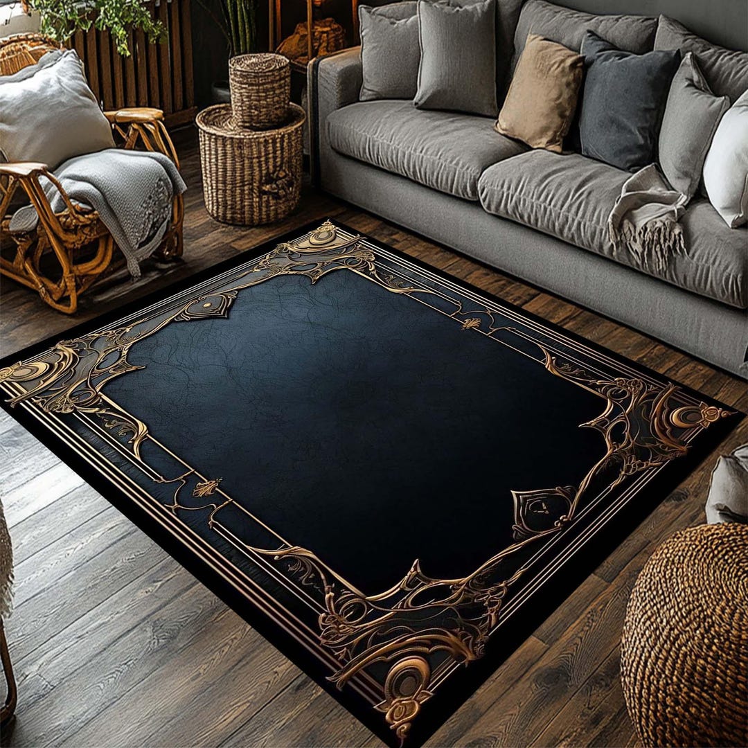 Art Deco Rug, Black Gold Striped Rug,havy Dark Lined Rug, Angular ...