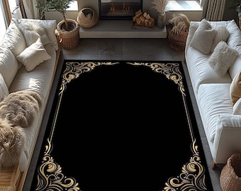 Minimalist Rug, Gold Line Rug, Art Deco Rug, Modern Art Rug, Black Gold Rug, Gold Striped Rug, Rugs For Living Room, Modern rug Kitchen Rug,